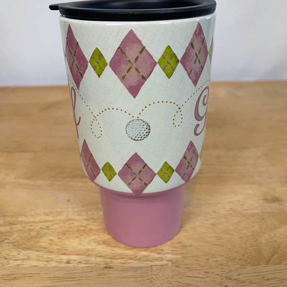 Lang Golf On The Go Ceramic Pink Argyle Coffee Mug - Picture 5 of 13